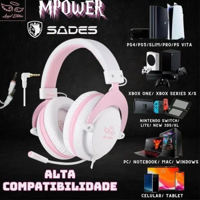 Sades Mpower Gaming Headset SA-723 - White - Pink